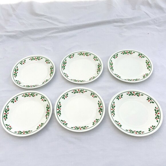 Grp 2 Corelle Holly Days Bread Butter Dessert Plates Holly Berries Set of 6 - Picture 7 of 7
